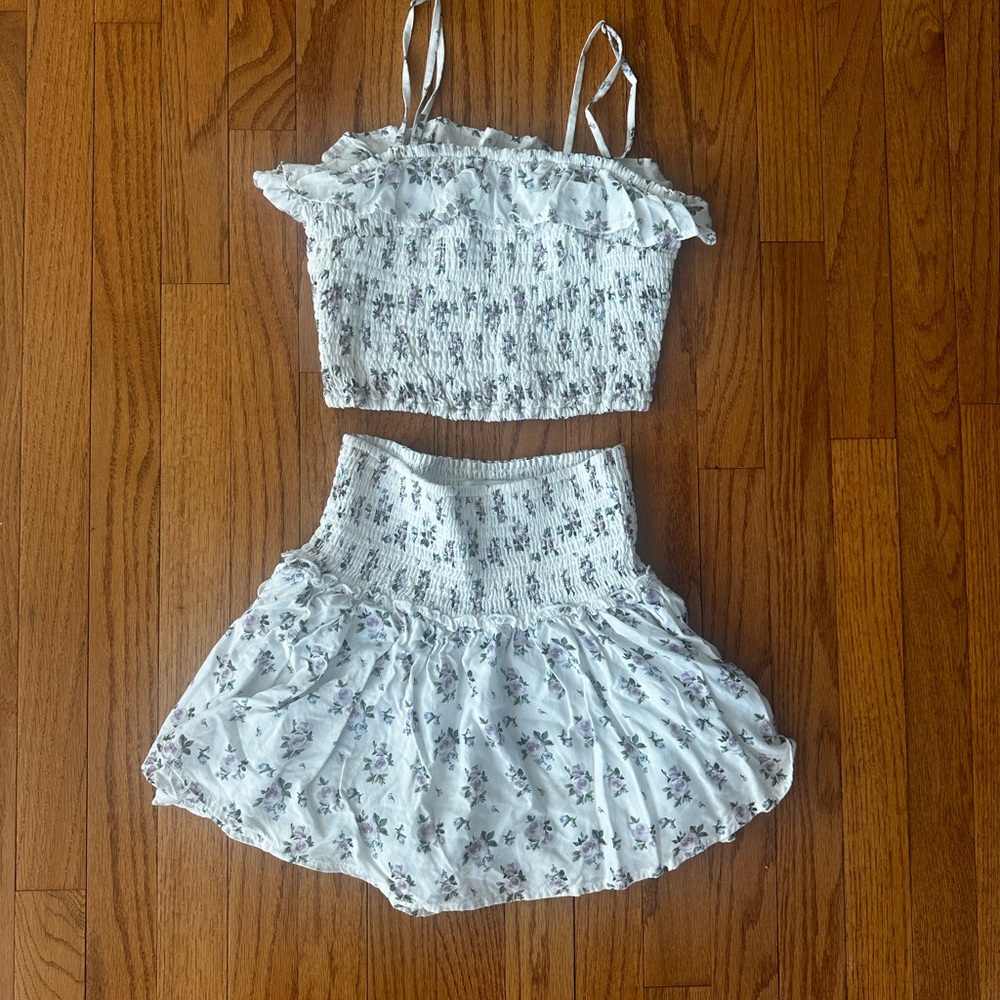 Hollister White Floral Smocked Skirt and top set.